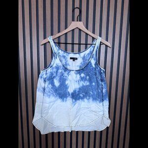 Aqua Tank Top Medium Womens Blue Chambray Acid Wash Round Neck Sleeveless